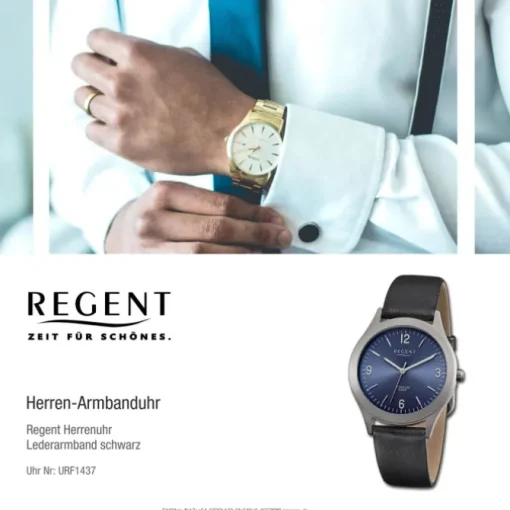 Regent Herren Armbanduhr Analog Lederarmband schwarz URF1437