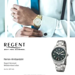 Regent Herren Armbanduhr Analog Metallarmband silber URF1445
