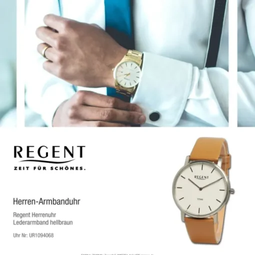 Regent Herren Armbanduhr Analog Lederarmband hellbraun UR1094068