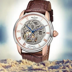 Regent Herren Armbanduhr Analog GM-1462 Automatik-Uhr Leder braun URGM1462
