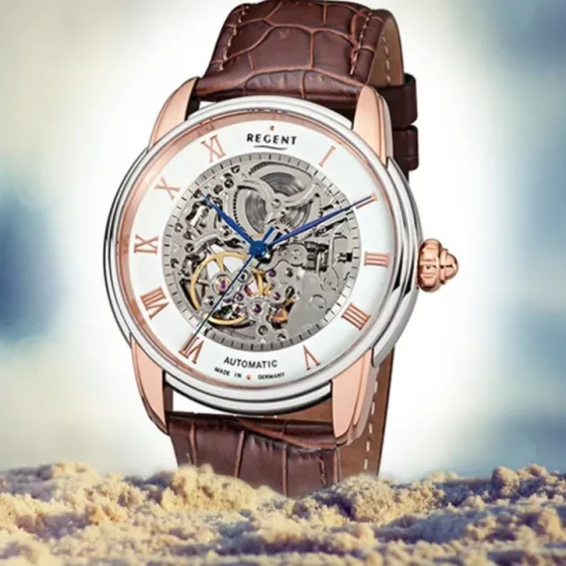 Regent Herren Armbanduhr Analog GM-1462 Automatik-Uhr Leder braun URGM1462