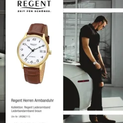 Regent Herren Armbanduhr Analog GM-2115 Automatik Lederband braun URGM2115