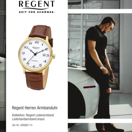 Regent Herren Armbanduhr Analog GM-2115 Automatik Lederband braun URGM2115