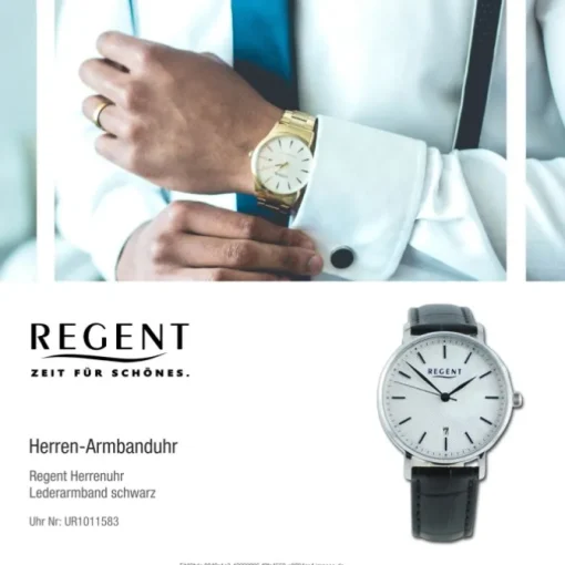 Regent Herren Armbanduhr Analog Lederarmband schwarz UR1011583