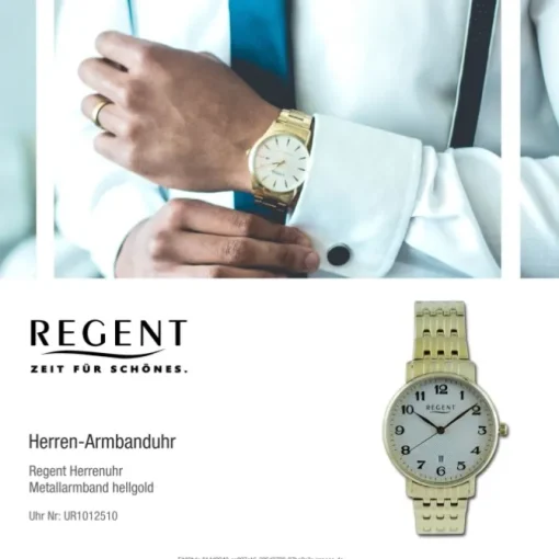 Regent Herren Armbanduhr Analog Metallarmband hellgold UR1012510