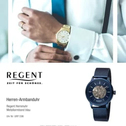 Regent Herren Armbanduhr Analog Metallarmband blau URF1396