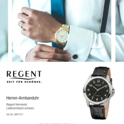 Regent Herren Armbanduhr Analog Lederarmband schwarz URF1571