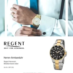 Regent Herren Armbanduhr Analog Metallarmband silber gold URF1285