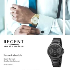 Regent Herren Armbanduhr Analog Metallarmband schwarz URBA771
