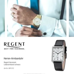 Regent Herren Armbanduhr Analog Lederarmband schwarz URF1272