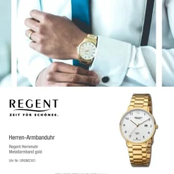Regent Herren Armbanduhr Analog Metallarmband gold URGM2301
