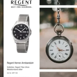 Regent Herren Armbanduhr Analog F-1199 Quarz-Uhr Titan silber URF1199