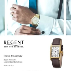 Regent Herren Armbanduhr Analog Lederarmband dunkelbraun URF1519