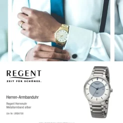 Regent Herren Armbanduhr Analog Metallarmband silber URBA708