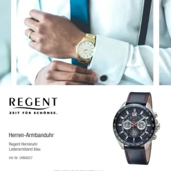 Regent Herren Armbanduhr Analog Lederarmband blau rot URBA827