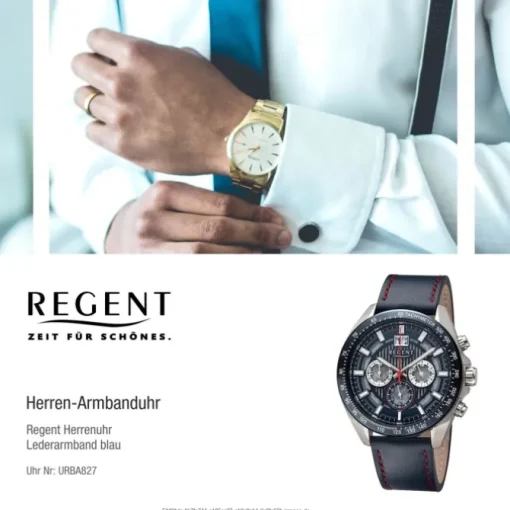 Regent Herren Armbanduhr Analog Lederarmband blau rot URBA827