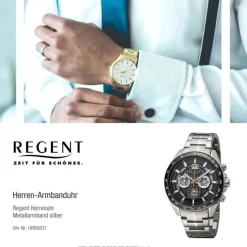 Regent Herren Armbanduhr Analog Metallarmband silber URBA831