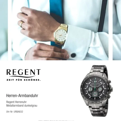 Regent Herren Armbanduhr Analog Metallarmband dunkelgrau URBA832