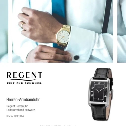 Regent Herren Armbanduhr Analog Lederarmband schwarz URF1264