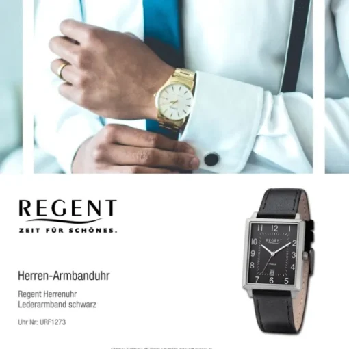 Regent Herren Armbanduhr Analog Lederarmband schwarz URF1273
