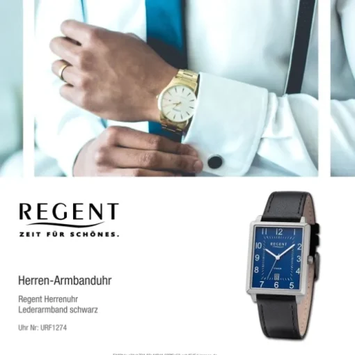 Regent Herren Armbanduhr Analog Lederarmband schwarz URF1274