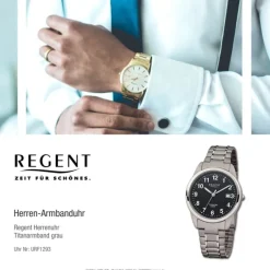 Regent Herren Armbanduhr Analog Titanarmband grau silber URF1293