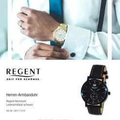 Regent Herren Armbanduhr Analog Lederarmband schwarz orange UR1111574
