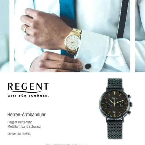 Regent Herren Armbanduhr Analog Metallarmband schwarz UR1152503
