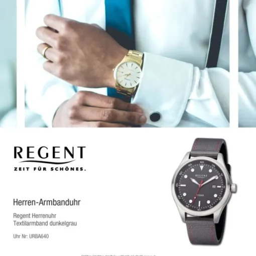 Regent Herren Armbanduhr Analog Textilarmband dunkelgrau rot URBA640