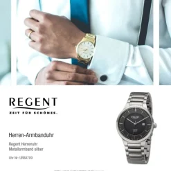 Regent Herren Armbanduhr Analog Metallarmband silber URBA709