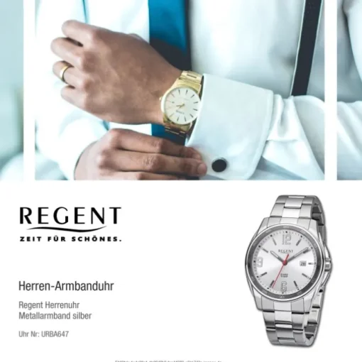 Regent Herren Armbanduhr Analog Metallarmband silber URBA647
