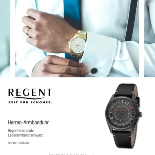 Regent Herren Armbanduhr Analog Lederarmband schwarz URBA764