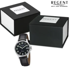 Regent Herren Armbanduhr Analog Lederarmband schwarz URF1259