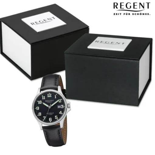 Regent Herren Armbanduhr Analog Lederarmband schwarz URF1259