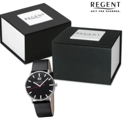 Regent Herren Armbanduhr Analog Lederarmband schwarz URF1265