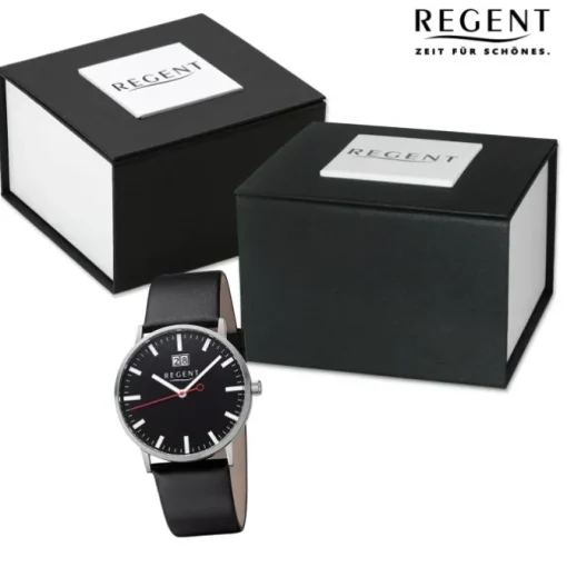 Regent Herren Armbanduhr Analog Lederarmband schwarz URF1265