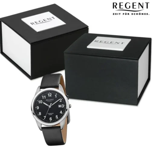Regent Herren Armbanduhr Analog Lederarmband schwarz URF1271