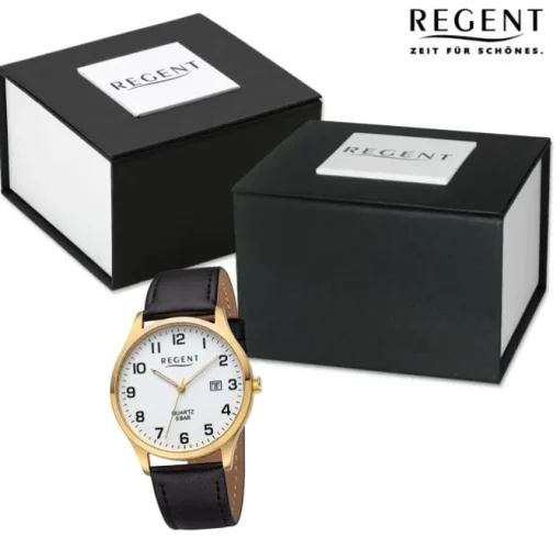 Regent Herren Armbanduhr Analog Lederarmband schwarz URF1417