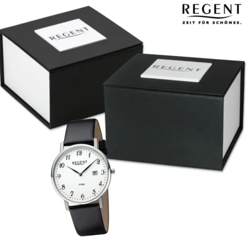 Regent Herren Armbanduhr Analog Lederarmband schwarz URF1451