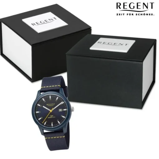 Regent Herren Armbanduhr Analog Nylonarmband dunkelblau gelb URBA731