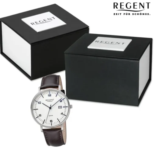 Regent Herren Armbanduhr Analog Lederarmband dunkelbraun URF1516