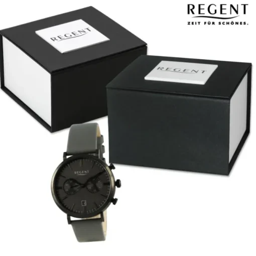 Regent Herren Armbanduhr Analog Lederarmband dunkelgrau UR1111501