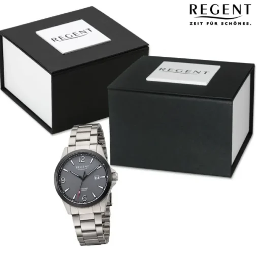 Regent Herren Armbanduhr Analog Titanarmband grau URF1297
