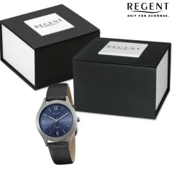 Regent Herren Armbanduhr Analog Lederarmband schwarz URF1437