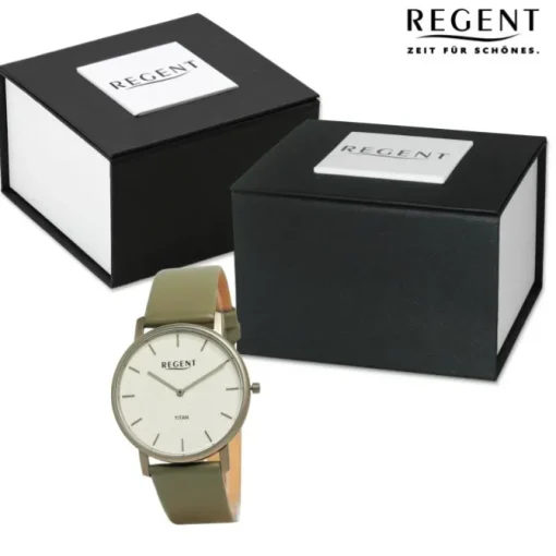 Regent Herren Armbanduhr Analog Lederarmband olive grün UR1094067