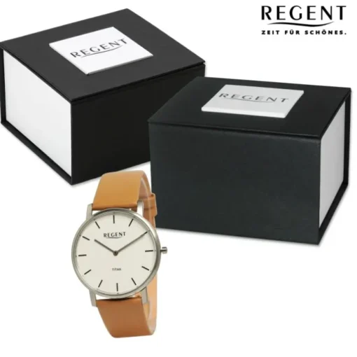 Regent Herren Armbanduhr Analog Lederarmband hellbraun UR1094068