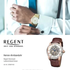 Regent Herren Armbanduhr Analog GM-1462 Automatik-Uhr Leder braun URGM1462