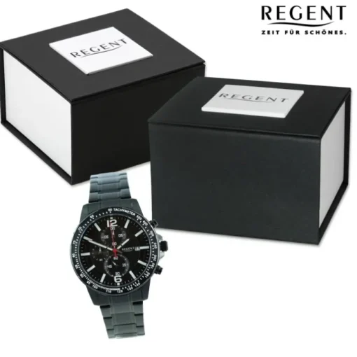 Regent Herren Armbanduhr Chronograph Metallarmband dunkelgrau UR1152509