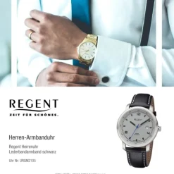 Regent Herren Armbanduhr Analog GM-2105 Automatik Lederband schwarz URGM2105