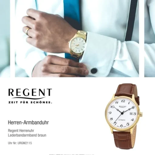 Regent Herren Armbanduhr Analog GM-2115 Automatik Lederband braun URGM2115